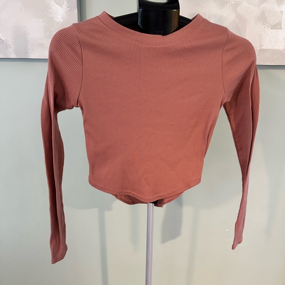 PLT PINK LONG SLEEVE DOLPHIN HEM RIBBED SHIRT